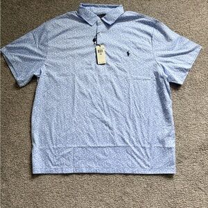 Men’s Classic Fit Light Blue Soft Touch Polo with Flower Pattern
